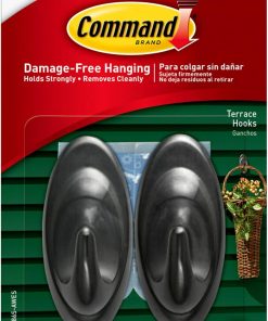Command Outdoor Terrace Hooks. 2 Hooks and 4 Strips. Damage-Free Hanging Wall Hook for Hanging Outdoor Wall Decor with Weather Resistant Strips. Holds up to 3 lb