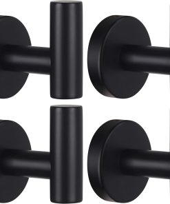 Towel Hooks Bathroom Coat Robe Wall Hook Heavy Duty Door Hanger Towel Robe Clothes Cabinet Closet Sponges Rack for Bathroom Bedroom Kitchen Hotel Pool 4 Packs Black(Drilling Installation)